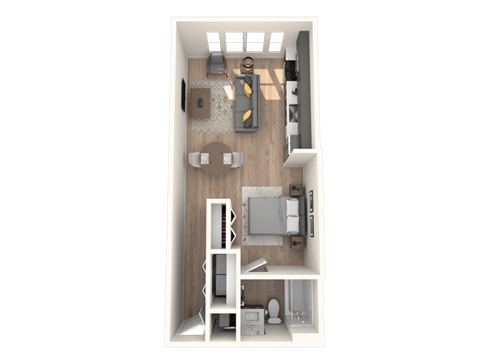 Floor plan for studio, 1 bath, 554 sqft